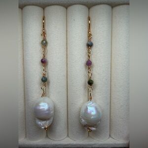 Tourmaline Pearl Dangle Earrings